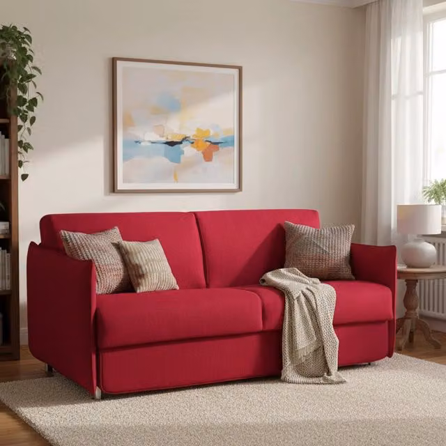 Divano Letto Follina DMORA Made in Italy, 2 Posti, Sfoderabile, Rosso, L: 160 cm, P: 95 cm – 1