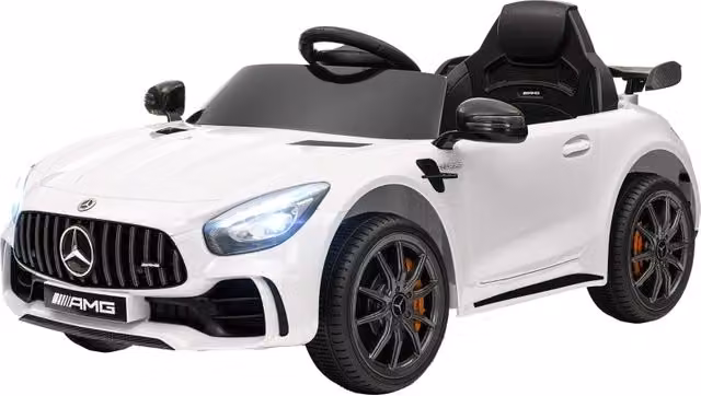 Auto elettrica per bambini Mercedes, bianca, 3-5 km/h, con telecomando, luci e musica