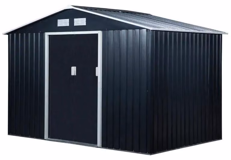 Capanno da giardino in metallo con porte scorrevoli | Colore: grigio scuro | Dimensioni: 195x277x192 cm