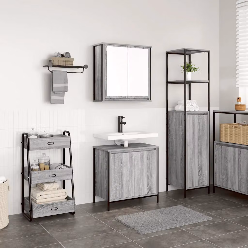 Set di mobili da bagno vidaXL composto da mobile lavabo e pensile a parete in legno e metallo, colore grigio, L/P/H: 60 x 34,5 x 60 cm