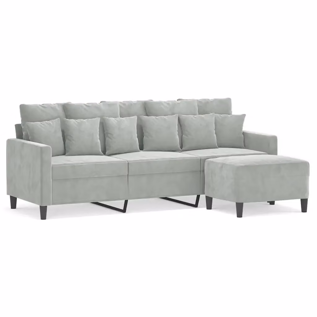 Divano a 3 posti moderno vidaXL in velluto grigio con poggiapiedi coordinato L: 198 cm, P: 80 cm, H: 77 cm – 2