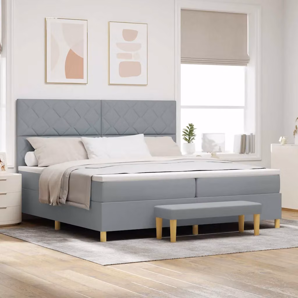 Letto a molle con materasso vidaXL Grigio chiaro L: 200 cm, P: 200 cm, H: 128 cm in tessuto – 1