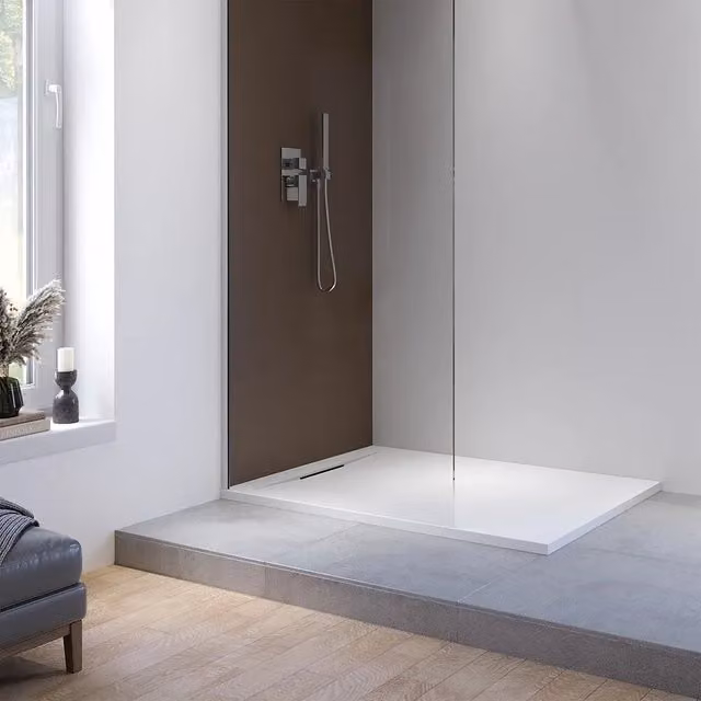Piatto doccia 80x90 cm in marmoresina bianco effetto pietra | Paros