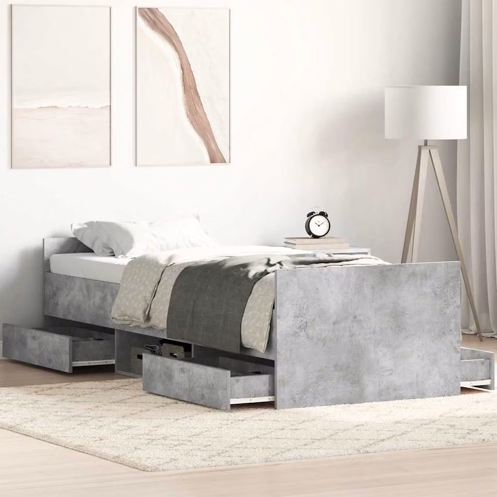 vidaXL Giroletto con Testiera e Pediera in Tessuto Grigio, L/P/H: 90 x 200 x 103 cm