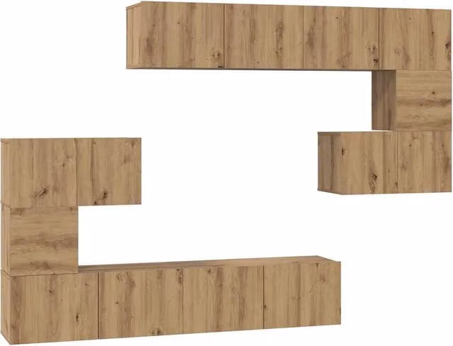 Set mobile TV 8 pz | Armadietto TV | Mobile Porta TV Rovere artigianale Legno multistrato