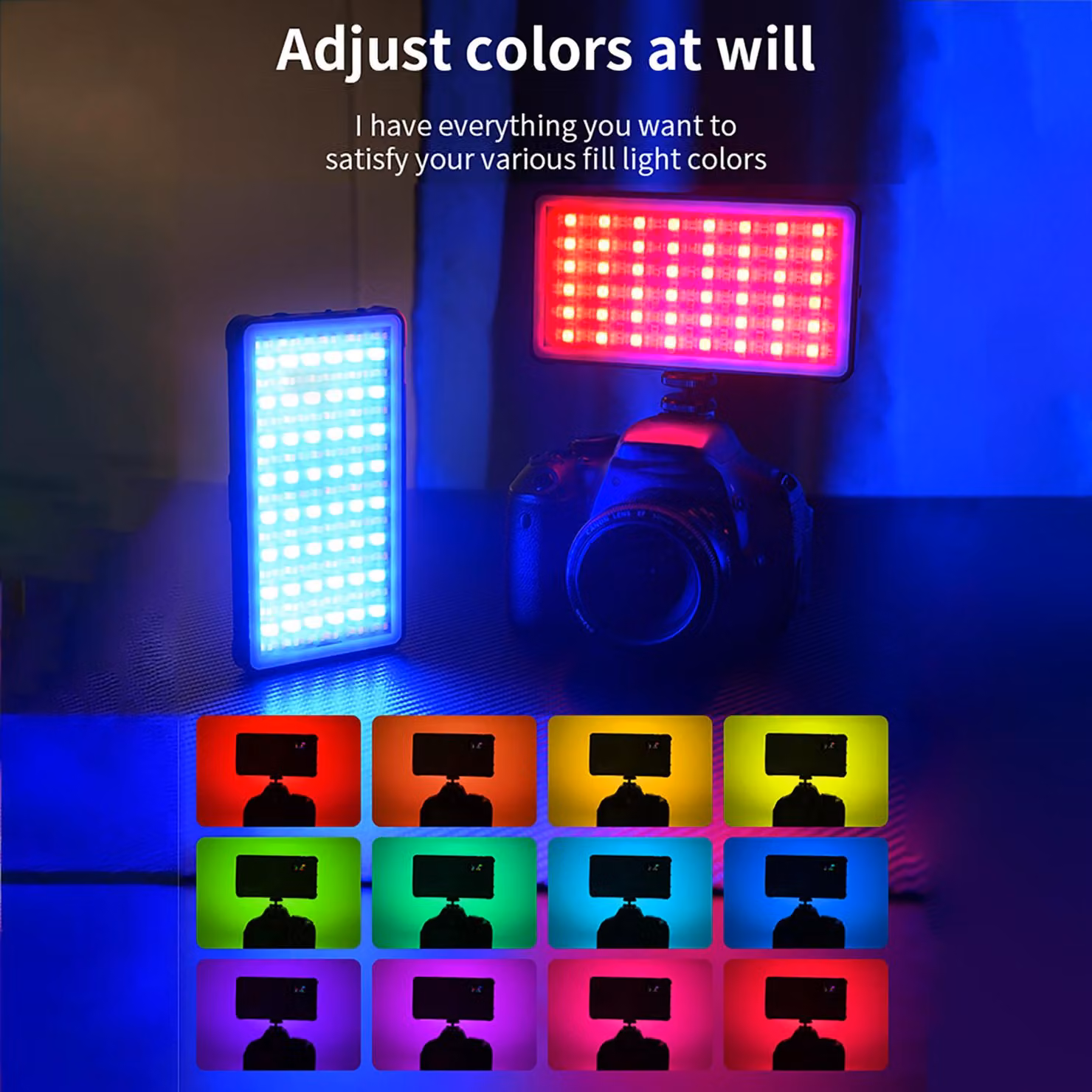 Luce video RGB tascabile, 10 W, campo di riempimento LED portatile, 2500 K-9000 K, dimmerabile, 20 effetti di illuminazione di scena, batteria ricaricabile integrata con adattatore cold shoe per vlog, live streaming, fotografia di prodotto in conferenza