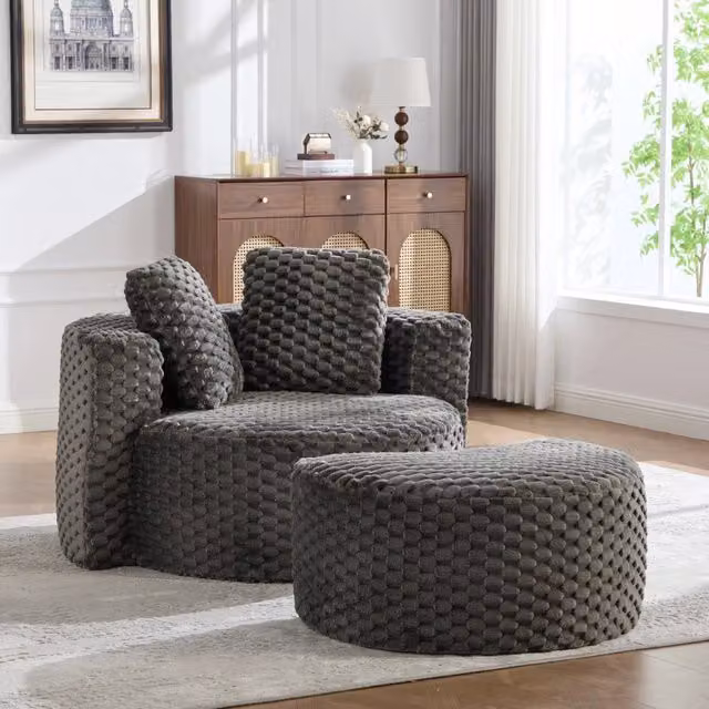 Poltrona con pouf 130x115x103 cm senza montaggio in tessuto grigio scuro