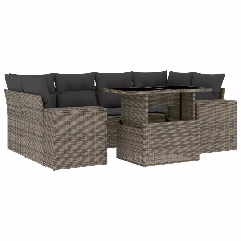 Set di divani da giardino vidaXL in polyrattan grigio con cuscini, tavolo e sedute a forma di L per esterno – 2