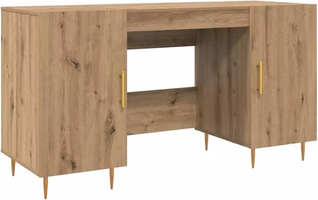 Scrivania moderna in legno rovere marrone per ufficio e home office L: 140 cm, P: 50 cm, H: 75 cm – 1