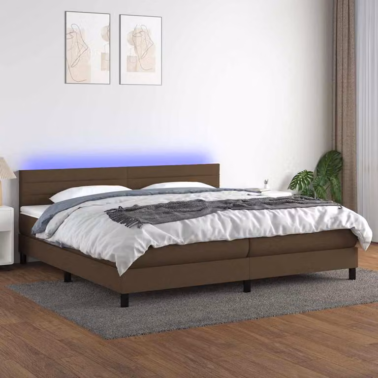 Letto a molle con materasso e illuminazione LED vidaXL in tessuto marrone scuro L/P: 200 x 200 cm