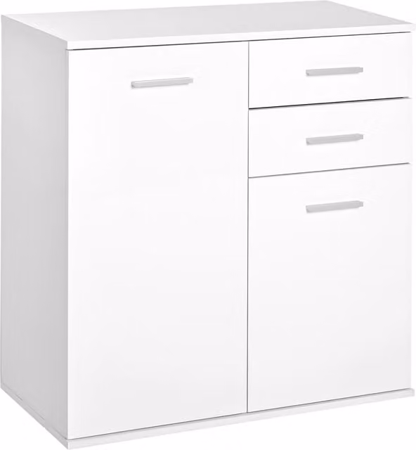 Cassettiera da ufficio HOMCOM con 2 cassetti e 2 ante, ripiano regolabile, finitura bianca lucida, L: 71 cm, P: 35 cm, H: 76 cm