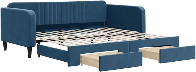 Divano letto | Sof¨¤ letto | Letto singolo Estraibile con Cassetti Blu 100x200 cm in Velluto