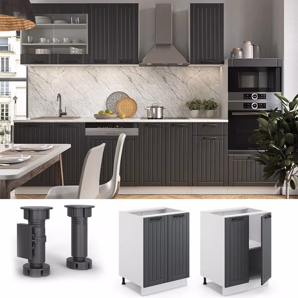 Mobiletto base cucina Vicco Fame-Line Antracite rustico e Bianco L: 60 cm – 2