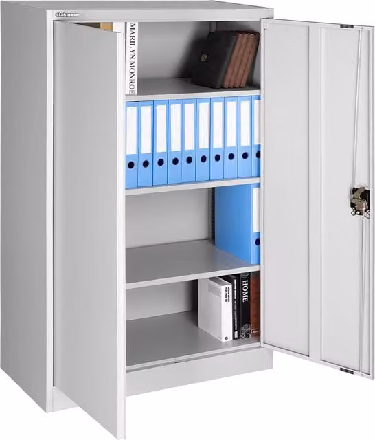 Armadietto Schedario in Acciaio STAKMANN con Serratura e Ripiani Regolabili, Disponibile in Grigio o Bianco, H 140 x L 90 x P 40 cm
