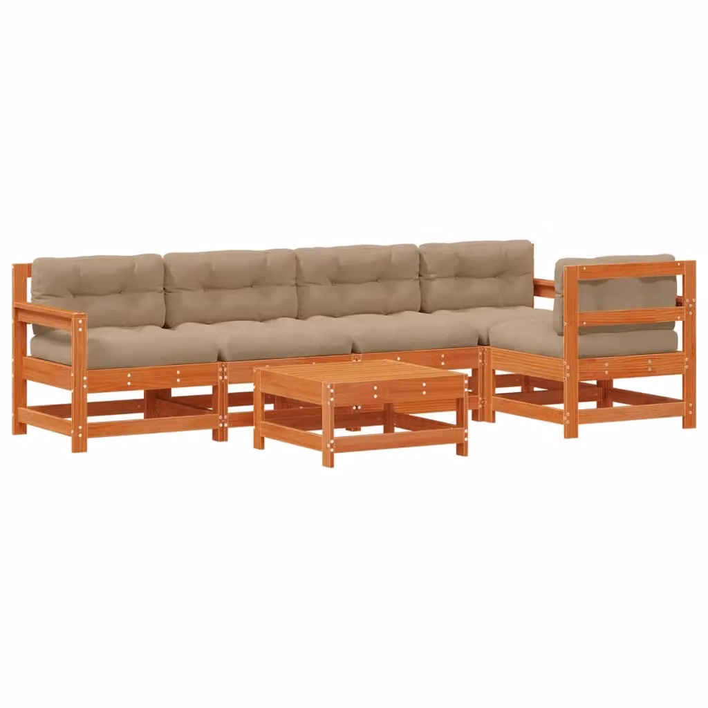 Set Lounge da Giardino Moderno vidaXL in Legno di Pino Trattato Marrone con Cuscini Imbottiti e Tavolino da 6 Pezzi – 2