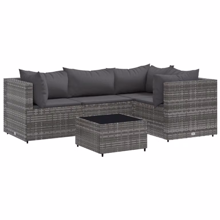 Set Divani da Giardino 5 pz con Cuscini in Polyrattan Grigio