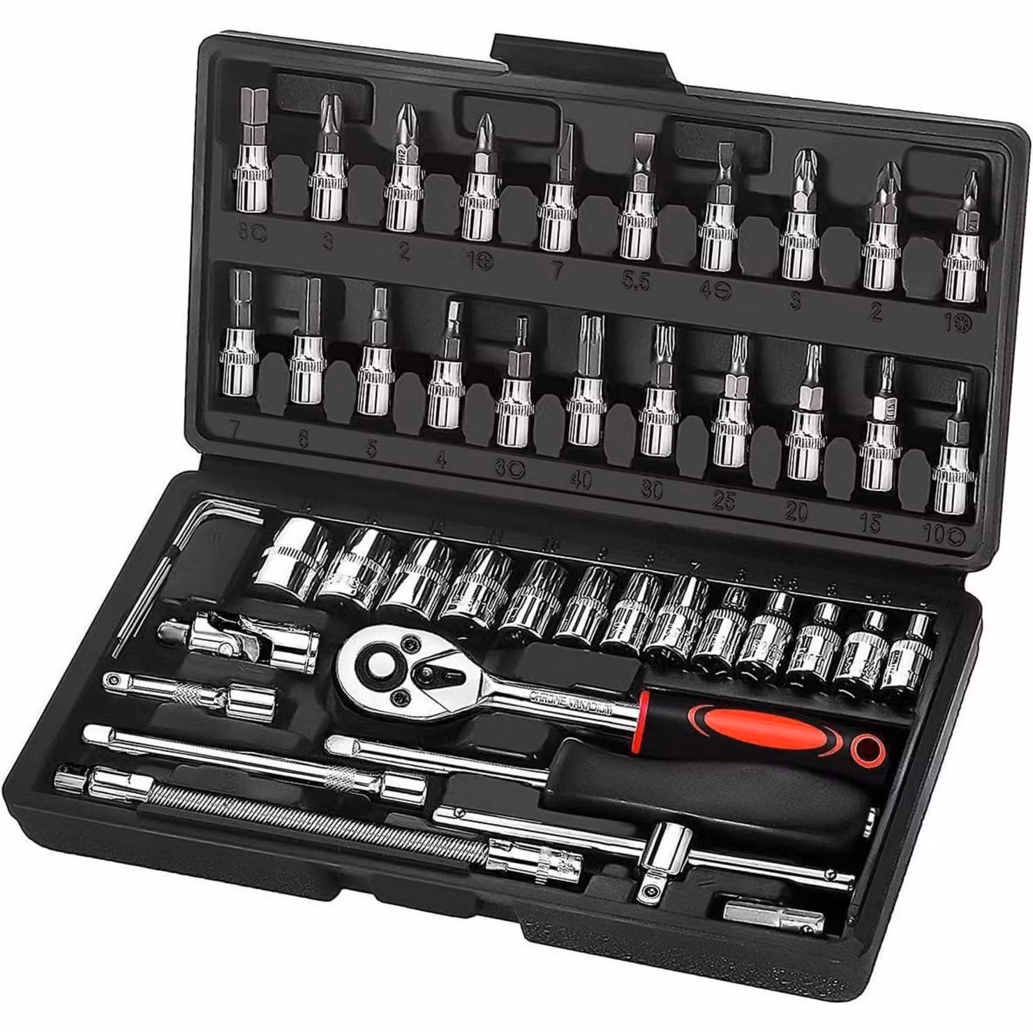 Set di chiavi a bussola da 46 pezzi, 1/4", in acciaio cromo-vanadio, per auto e biciclette