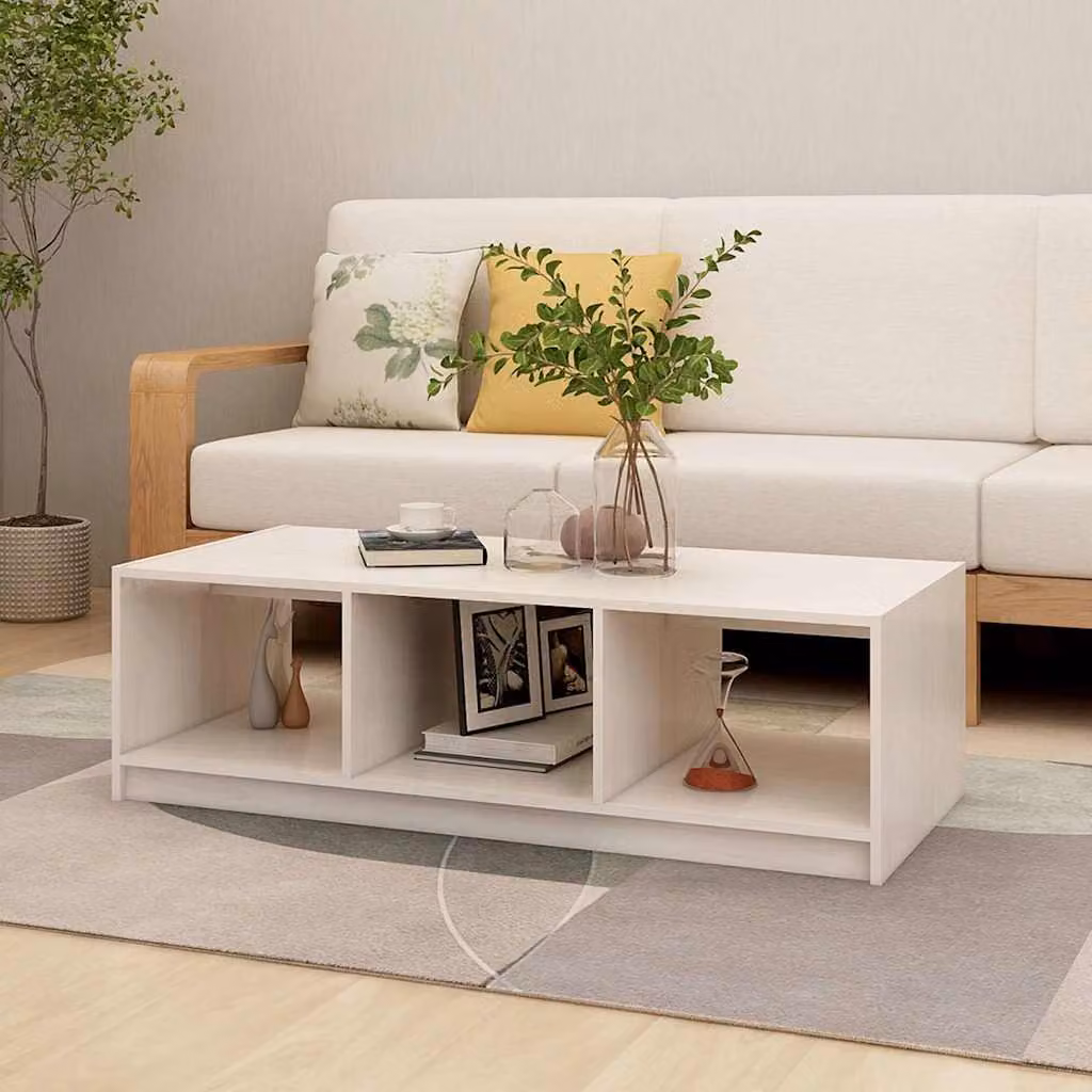 vidaXL Tavolino da Salotto Moderno in Legno di Pino Bianco L: 110 cm, P: 50 cm, H: 34 cm