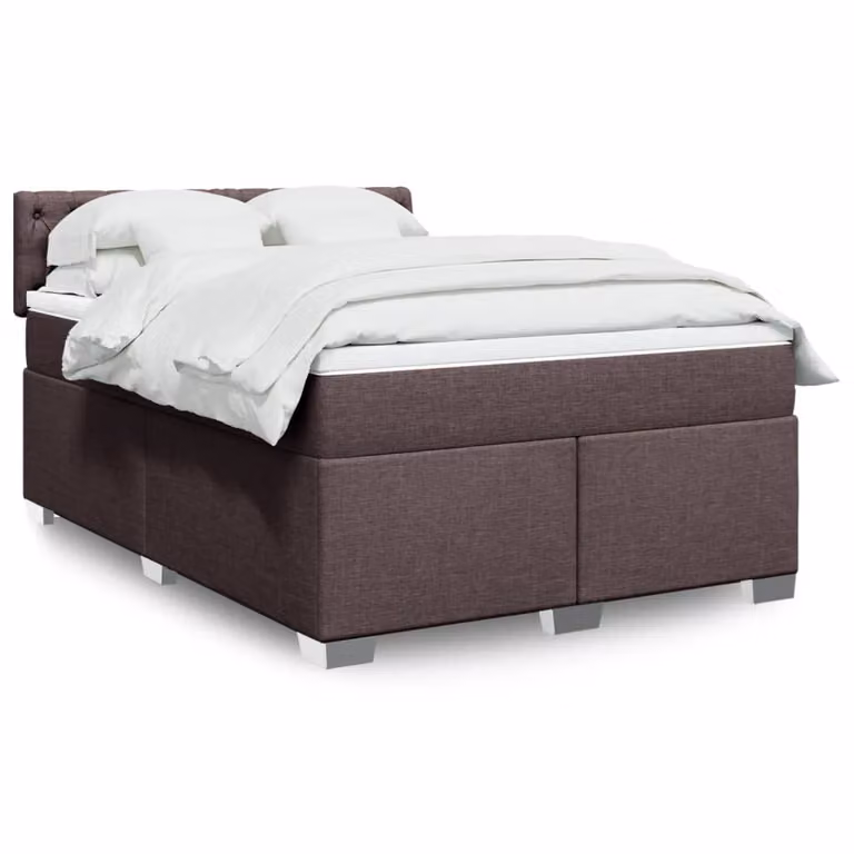 vidaXL Giroletto a Molle con Materasso in Tessuto Marrone e Bianco L/P: 160 x 200 cm