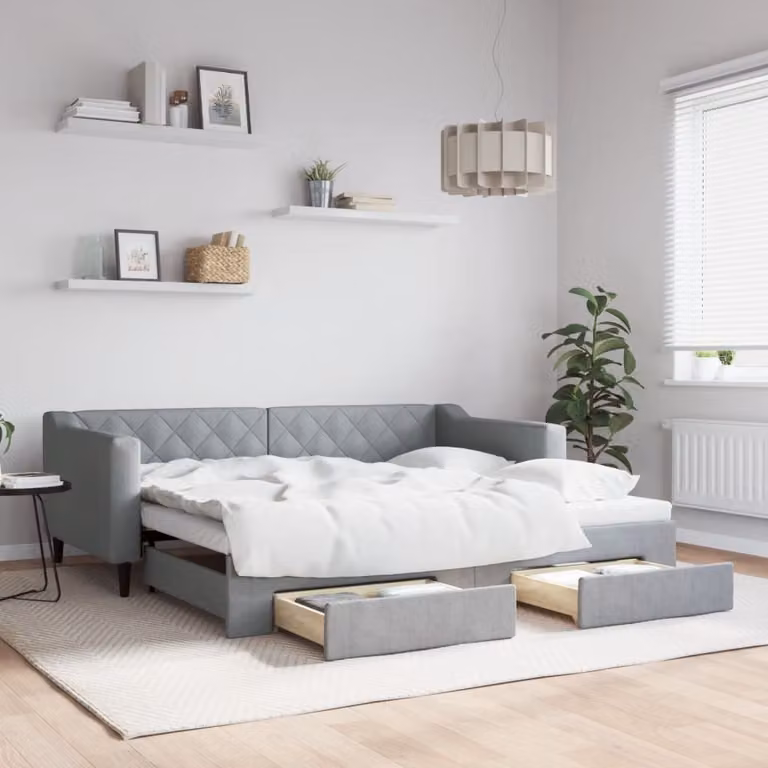 Maison Exclusive - Divano letto estraibile con cassetti, grigio chiaro, 90x190 cm, tessuto