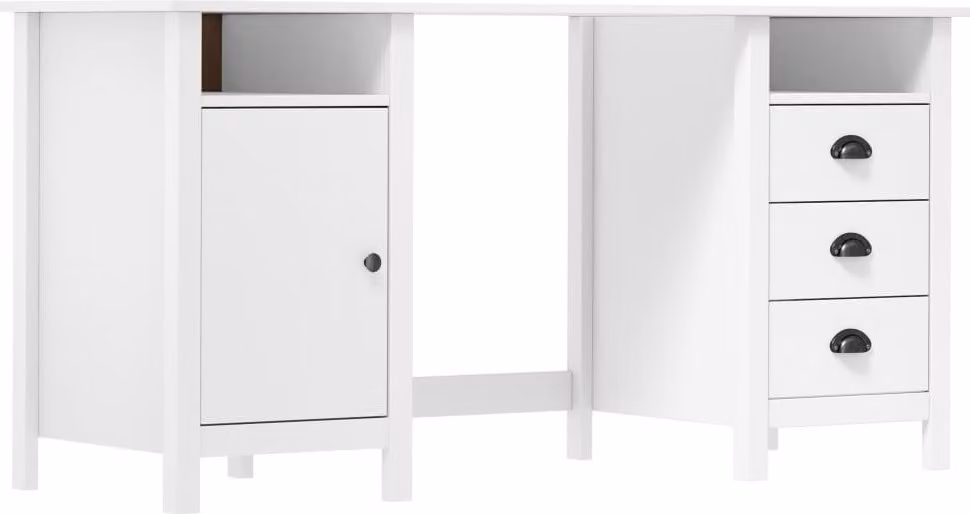 The Living Store Scrivania Hill White 150x50x74 cm in legno di pino massiccio