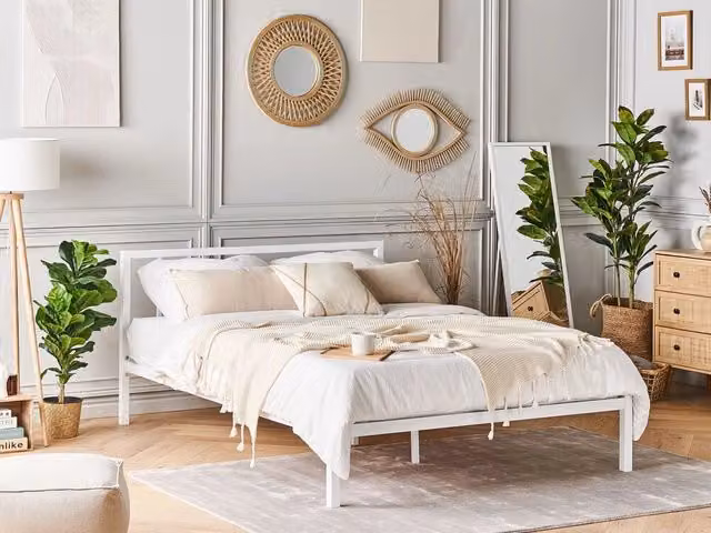 Letto Beliani in metallo nero con rete a doghe in legno massello stile industriale minimalista L: 140 cm, P: 200 cm, H: 86 cm – 1