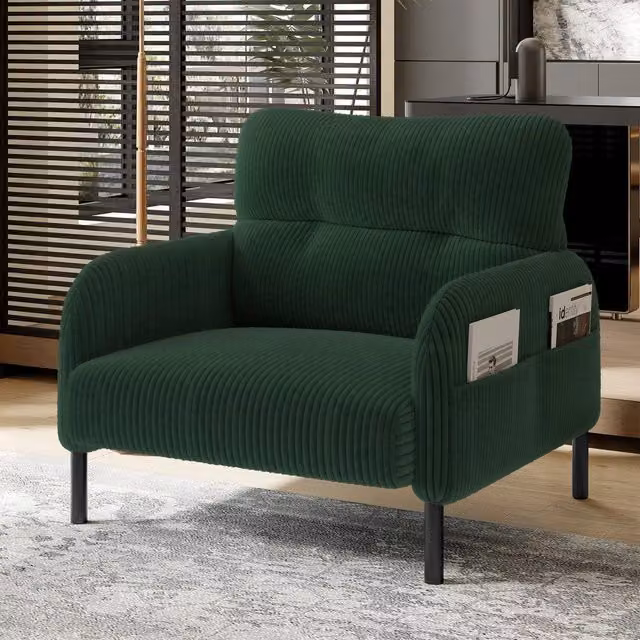 Divano in velluto ¨C Minimal ¨C struttura solida, con tasche laterali sulle braccioli