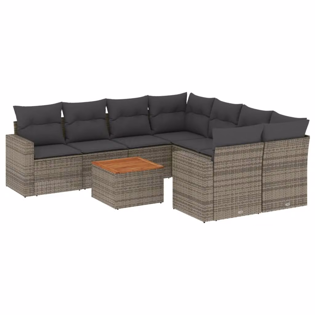 Set Divano da Giardino 9 pz con Cuscini Grigio in Polyrattan