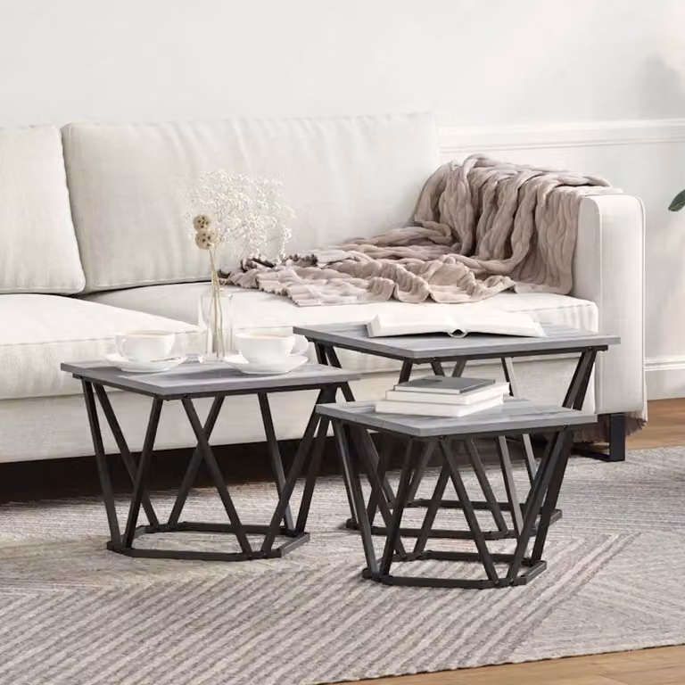 Set di 3 tavolini da salotto moderni vidaXL in colore grigio, L/P/H: 50 x 50 x 40 cm