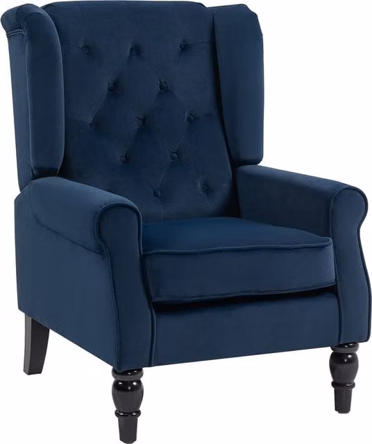 Poltrona da salotto HOMCOM in stile classico con seduta capitonné e piedini in legno, Blu Scuro, L: 74 cm, P: 86 cm, H: 102 cm
