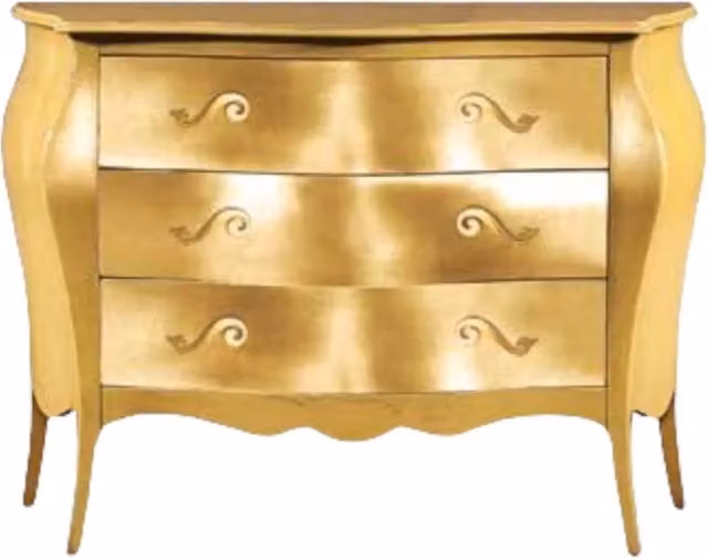 Comò bombato con 3 cassetti Mobili 2G colore oro L 100 cm x P 42 cm x H 85 cm