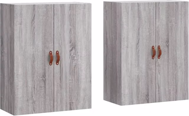Set di 2 armadietti da parete design pratico contenimento 69,5 x 34 x 90 cm in legno ingegnerizzato grigio sonoma 02_0055347