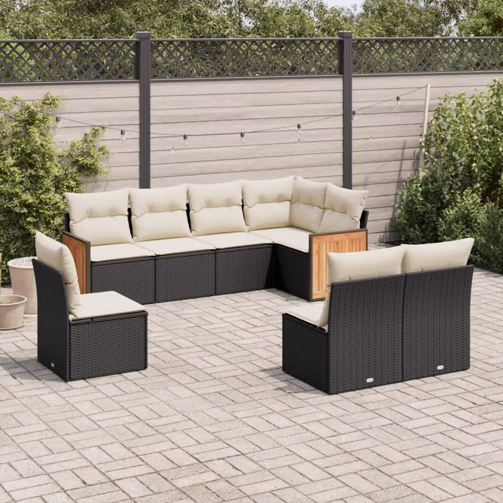 vidaXL Set Divani da Giardino in Polyrattan con Cuscini 8 pz Nero e Bianco – 1