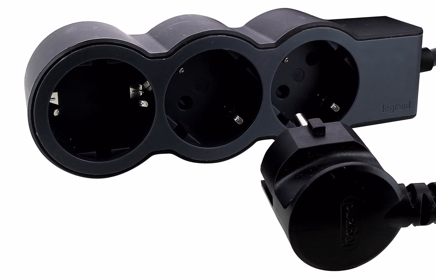 Presa multipla deLegrand 694568, colore nero e grigio scuro. Presa multipla di corrente, senza interruttore, presa multipla con 3 prese di corrente, cavo da 5 MTS.