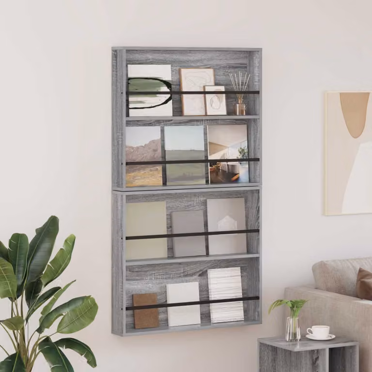 Set di 2 Scaffali per riviste vidaXL in stile moderno, colore grigio, L 80 cm x P 12 cm x H 70 cm