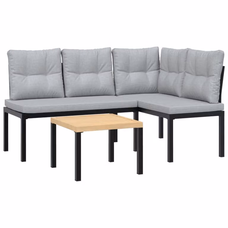 Set Panche Giardino Cuscini 3pz Nero Acciaio Verniciato Polvere