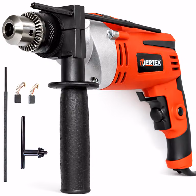 VERTEX, trapano a percussione, per metallo, cemento armato e legno, 900 W, potente e affidabile, misuratore di profondità incluso nel set