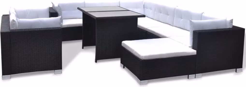 Set Divani da Giardino 10 pz con Cuscini in Polyrattan Nero