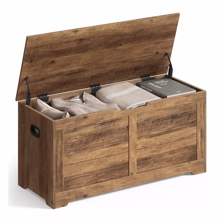 Cassapanca con Cerniere di Sicurezza, Marrone Miele / 40 x 100 x 46 cm
