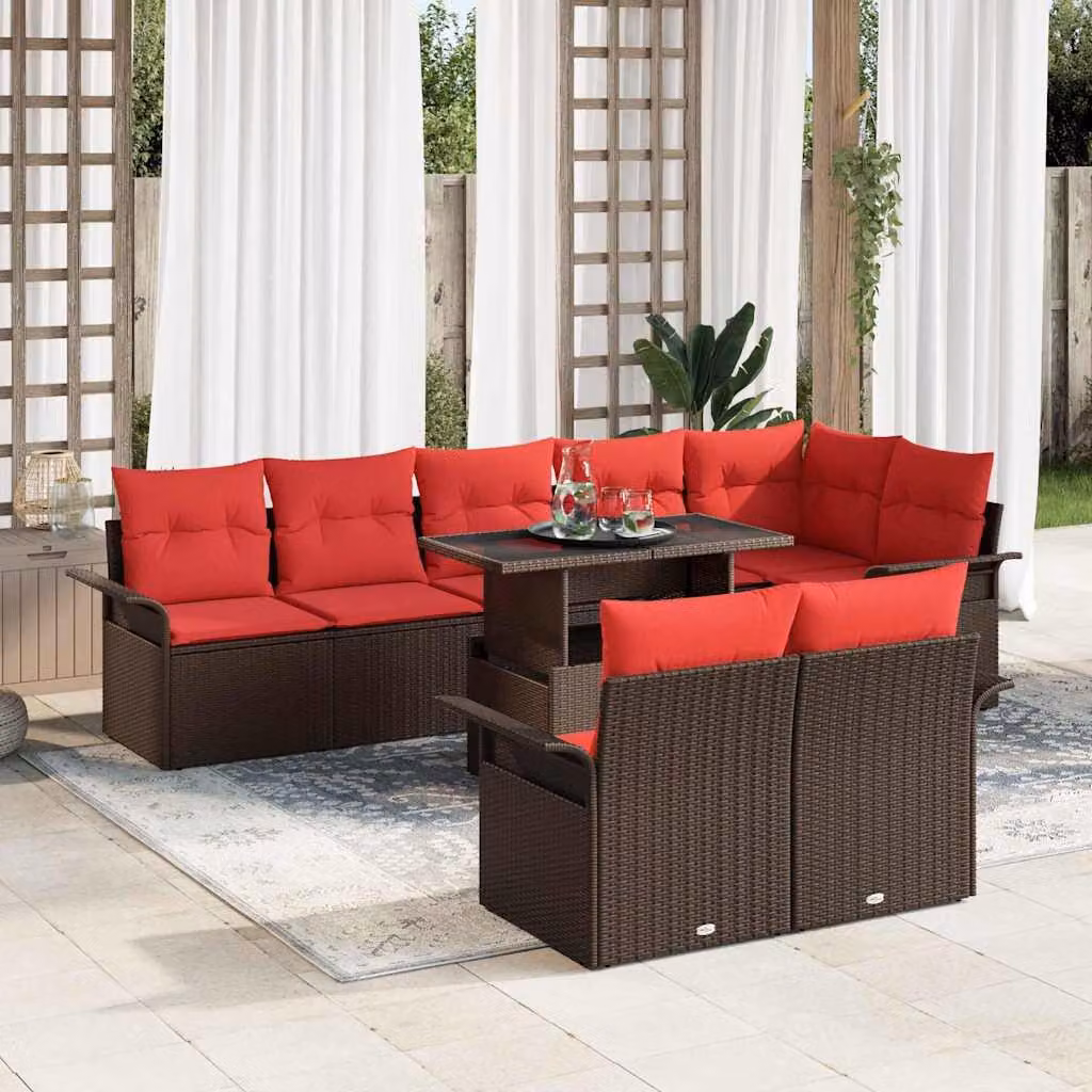 Maison Exclusive - Set di divani da giardino, 9 pezzi, color marrone, in rattan sintetico
