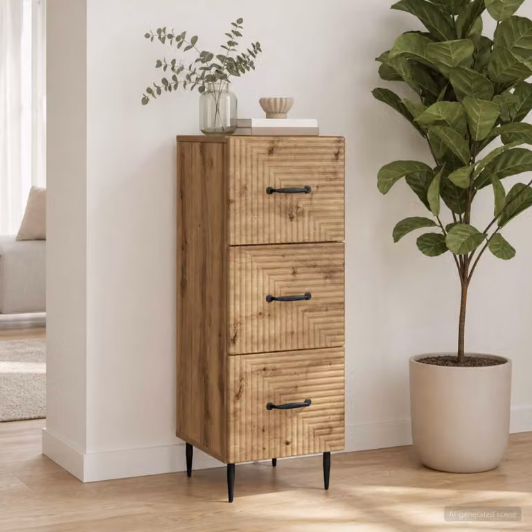 Carrello mobile con cassetti vidaXL in legno ingegnerizzato marrone, L: 33 cm, P: 34,5 cm, H: 89,5 cm