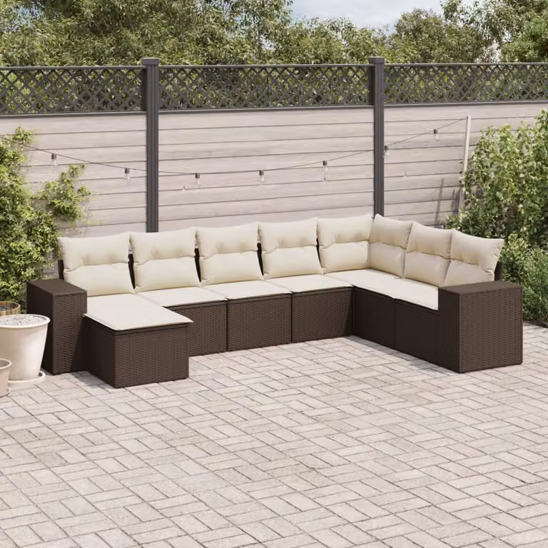 vidaXL Set Divani da Giardino 8 pz in Polyrattan Marrone e Bianco con Cuscini Imbottiti e Coperture Rimovibili