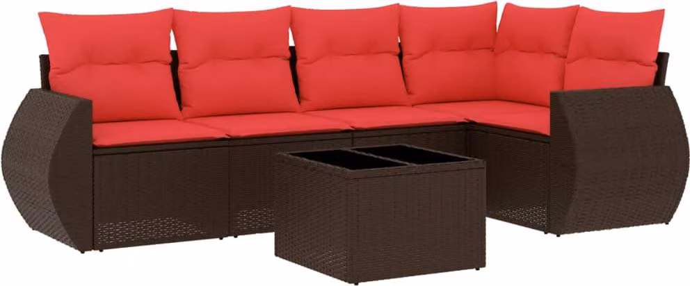 Set Divani da Giardino 6 pz con Cuscini Marrone in Polyrattan