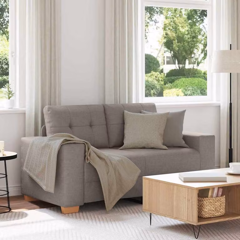 Divanetto moderno vidaXL in tessuto beige e grigio con cuscini, L: 160 cm, P: 77 cm, H: 82 cm