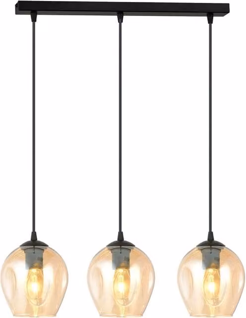 Lampadario a soffitto Paoxi Luceart-Classic con 3 luci in metallo nero e vetro ambra trasparente