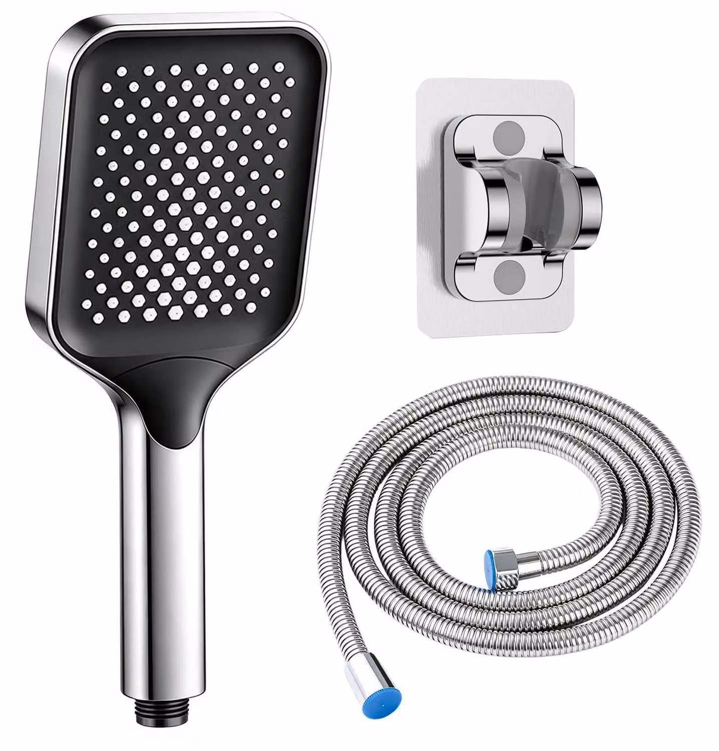 Set doccia con soffione, tubo flessibile e supporto, dotato di 127 ugelli e un tubo flessibile in acciaio inossidabile da 2 metri