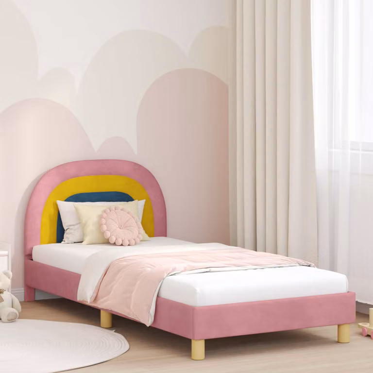 Struttura letto per bambini vidaXL con testata in velluto rosa, L 80 x P 200 cm