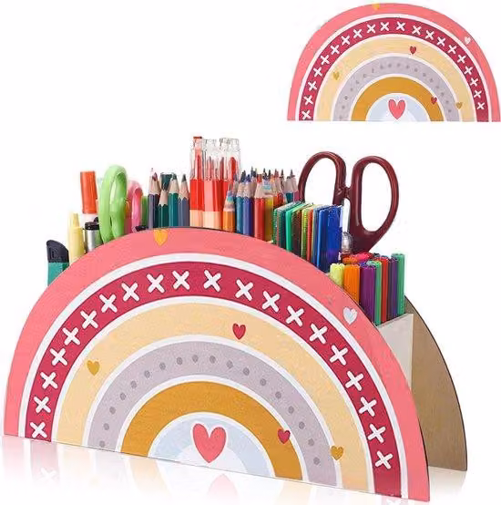 Portapenne arcobaleno per bambini Jiahuade, portapenne da ufficio, portapenne da scrivania, portapenne in legno, portapenne da scrivania, portapenne arcobaleno, portapenne da ufficio arcobaleno (A)