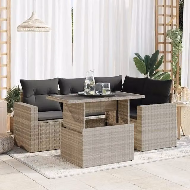 Set Divano da Giardino 5pz con Cuscini Grigio Chiaro Polyrattan 3326313