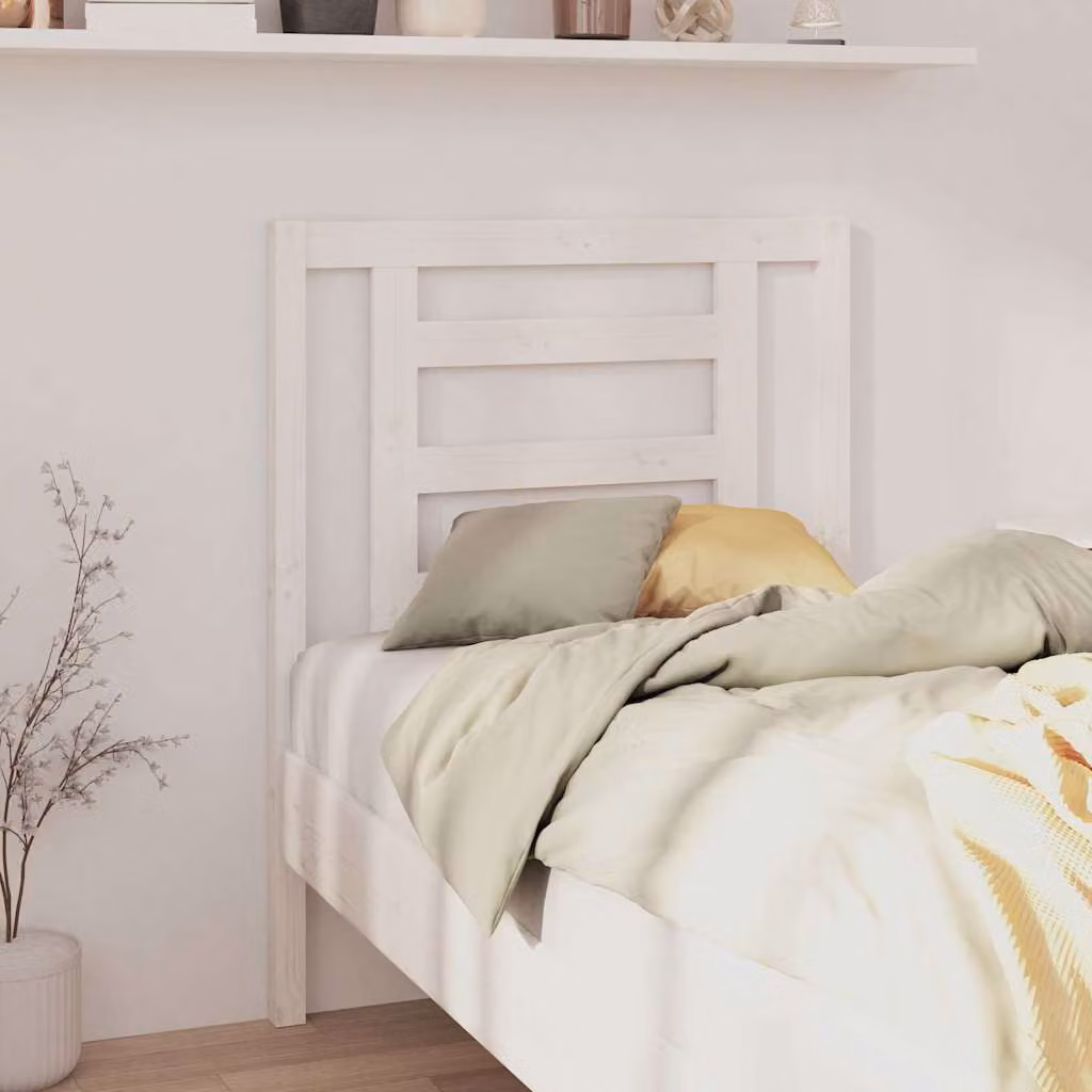 Testiera per letto vidaXL in legno massello di pino laccato bianco, L 100 cm x H 81 cm x P 4 cm